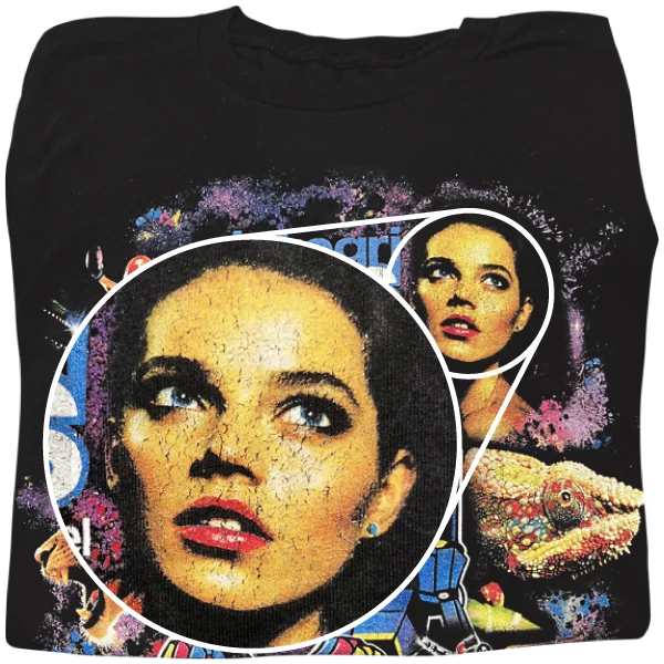 Direct-to-garment DTG print after several washes showing fade