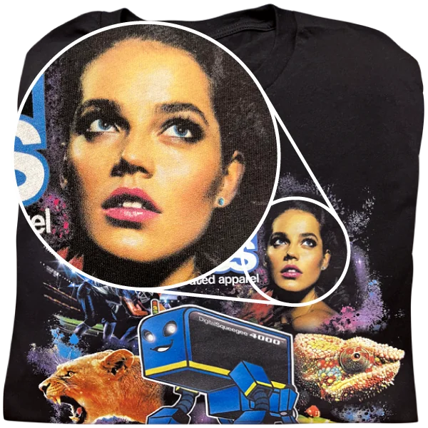 Digital Squeegee hybrid print after several washes showing durability