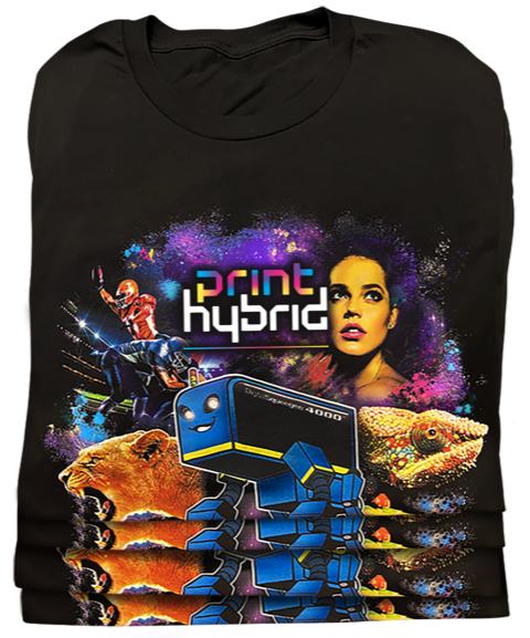 Hybrid printing on custom t-shirts