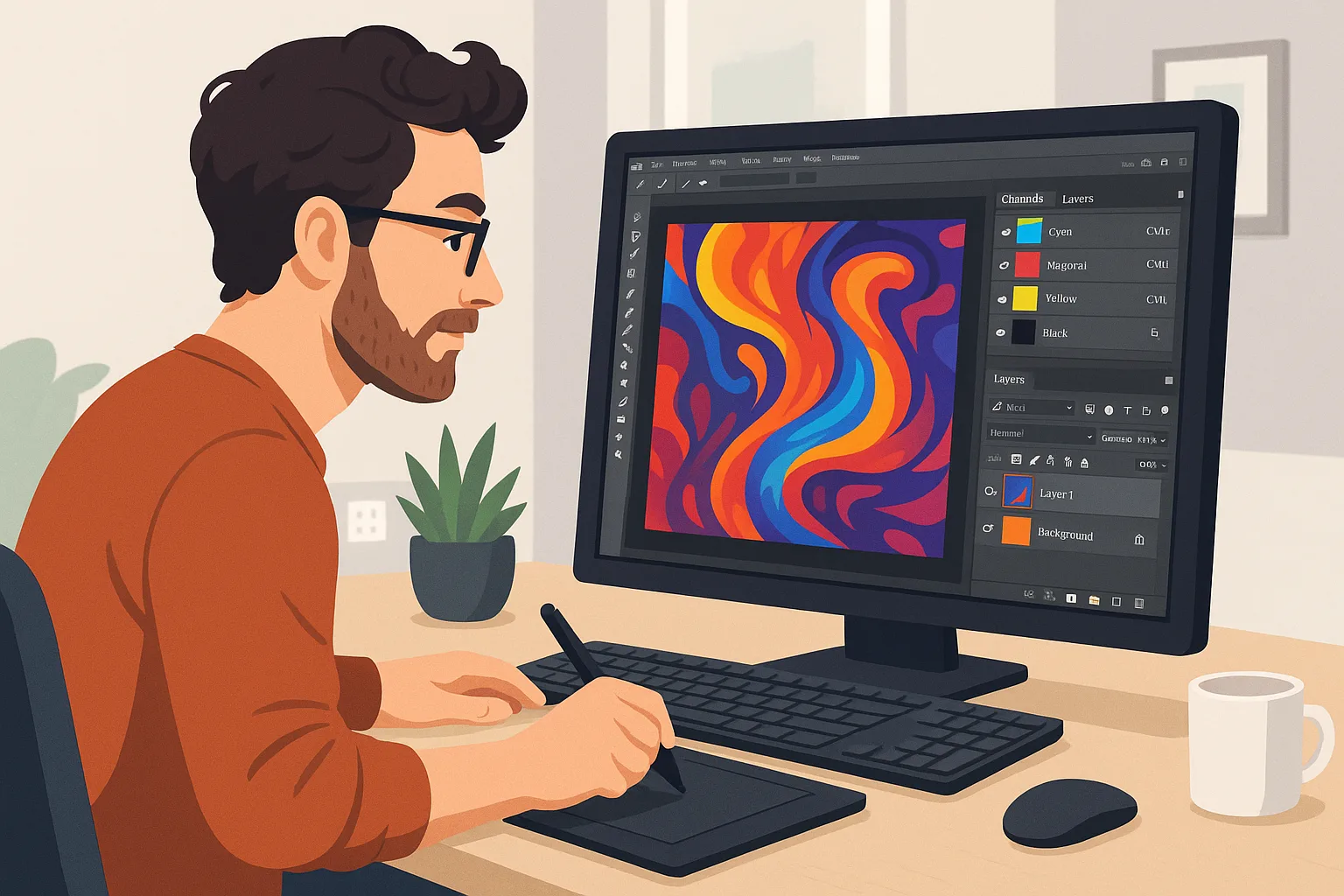 CMYK color separation process for hybrid screen printing custom apparel